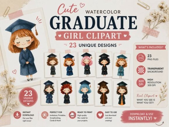 23 Cute Watercolor Graduate Girl Clipart: A Creative Toolkit for Class of 2026 Celebrations