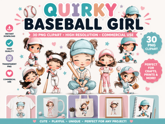 30 Quirky Baseball Girl Clipart