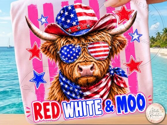 4th of July Patriotic Highland Cow PNG