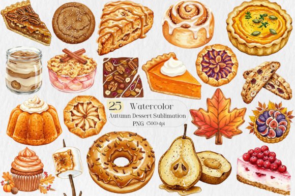 Autumn Dessert Sublimation Clipart: Creative, Commercial-Ready Designs for Seasonal Crafts & Merch