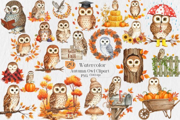Autumn Owl Clipart Sublimation: Versatile, Ready-to-Use Digital Art for Creators