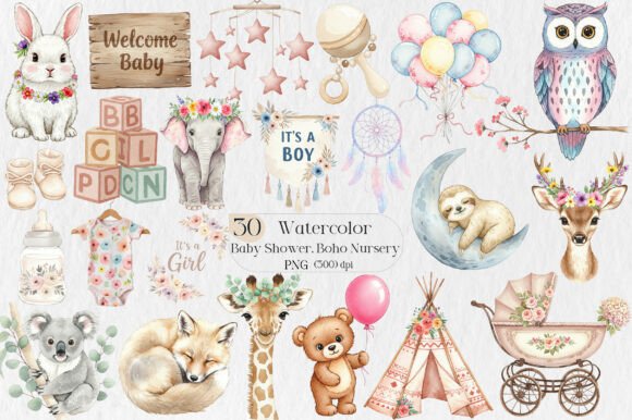 Baby Shower Clipart, Boho Nursery Clipart: Strategic Design Assets for Creators and Entrepreneurs