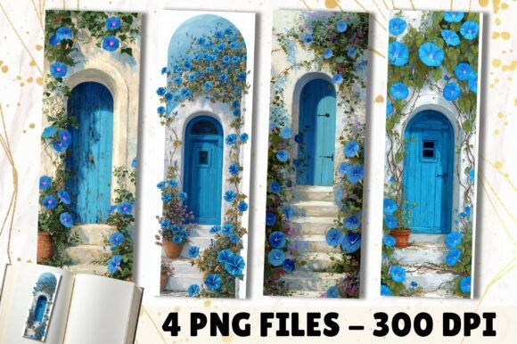 Blue Morning Glory Flower Door Bookmark: A Versatile Digital Design for Book Lovers and Creators