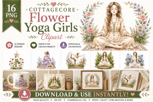 Bringing Mindful Aesthetics to Life: How Cottagecore Flower Yoga Girls Clipart Meets Today’s Creative and Wellness Economy