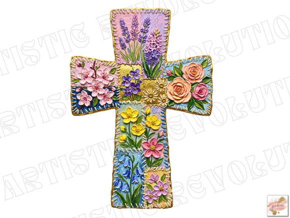 Brushstroke Floral Christian Cross PNG: A Versatile Faith-Based Design for Creative Projects