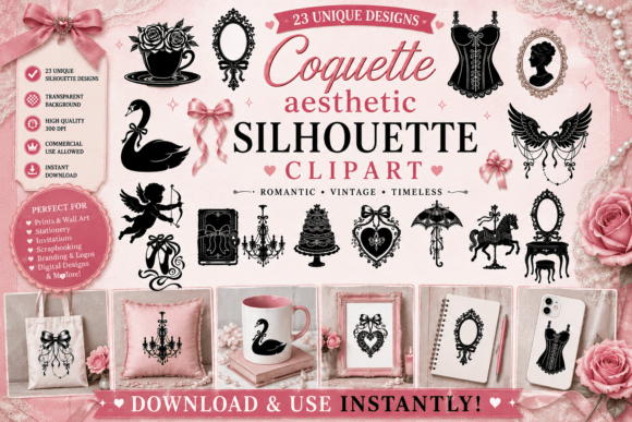 Coquette Aesthetic Silhouette Clipart: A Curated Toolkit for Timeless Feminine Design
