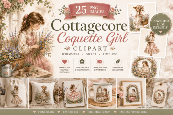 Cottagecore Coquette Girl Clipart