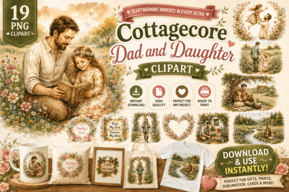 Cottagecore Dad and Daughter Clipart