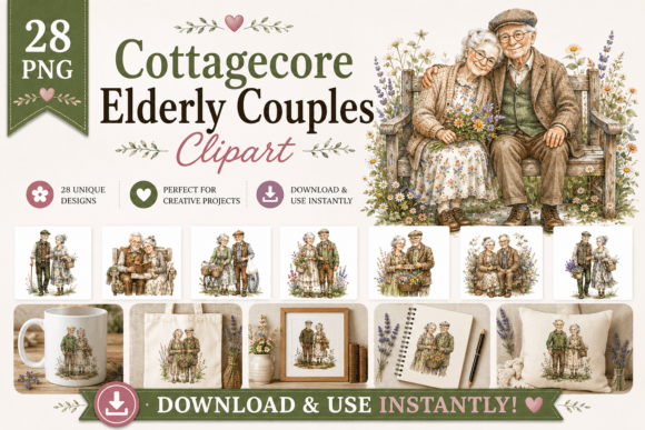 Cottagecore Elderly Couples Clipart