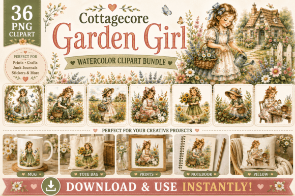 Cottagecore Garden Girl Clipart