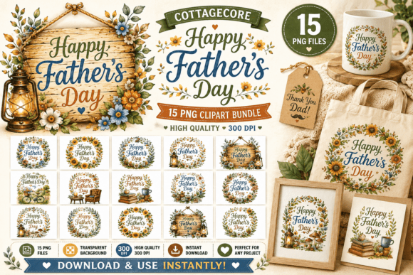 Cottagecore Happy Father’s Day PNG: Rustic Charm Meets Heartfelt Celebration