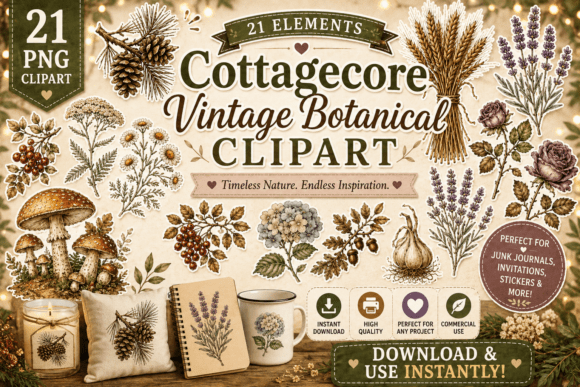 Cottagecore Vintage Botanical Clipart: Timeless Nature-Inspired Design for Real Creative Work