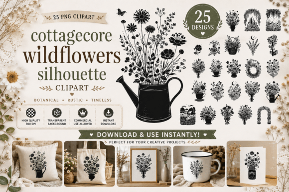 Cottagecore Wildflowers Silhouette