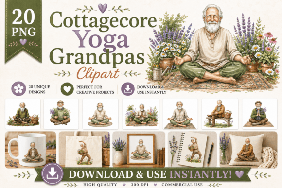 Cottagecore Yoga Grandpas Clipart