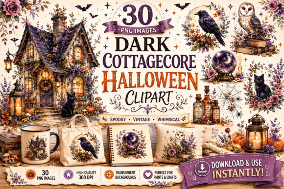 Dark Cottagecore Halloween Clipart: A Practical Resource for Gothic Autumn Design