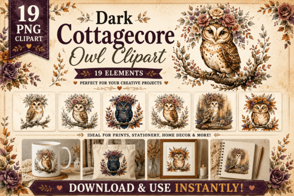 Dark Cottagecore Owl Clipart: Where Gothic Whimsy Meets Modern Creative Workflow