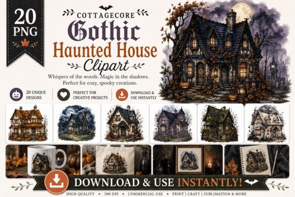 Gothic Cottagecore Haunted House Clipart: Where Cozy Meets Cryptic