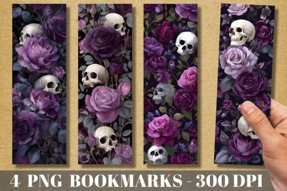 Gothic Purple Rose Skull Pink Bookmark