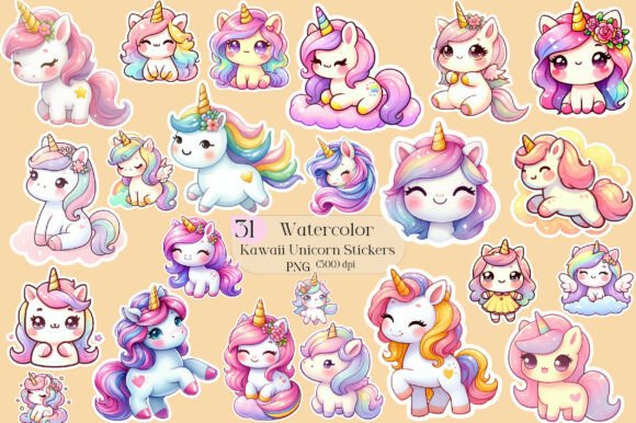 Kawaii Unicorn Stickers Clipart