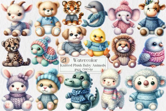 Knitted Plush Baby Animals Clipart PNG: Adorable, Versatile & Ready for Your Creative Projects