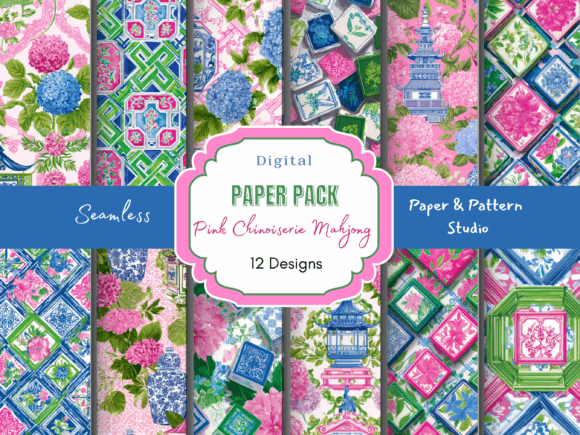 Pink Chinoiserie Mahjong Prints