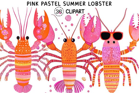 Pink Pastel Summer Lobster Clipart