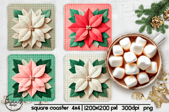 Poinsettia Christmas Square Coaster PNG