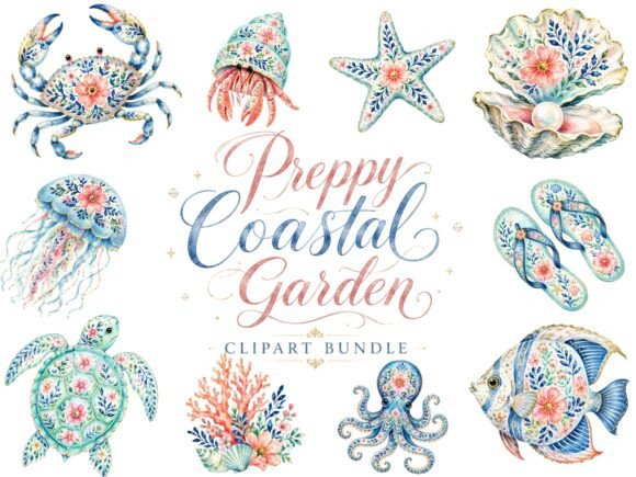 Preppy Coastal Clipart PNG Bundle