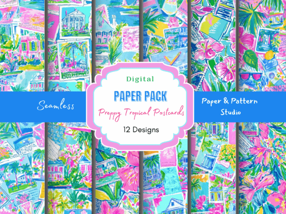 Preppy Tropical Postcard Print: Your Go-To Digital Paper Pack for Sun-Drenched Creativity
