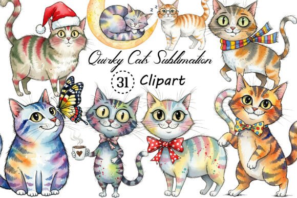 Quirky Cats Sublimation Clipart Bundle