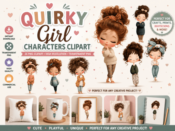 Quirky Girl Characters Clipart: Playful, Pastel-Powered Creativity for Real Projects