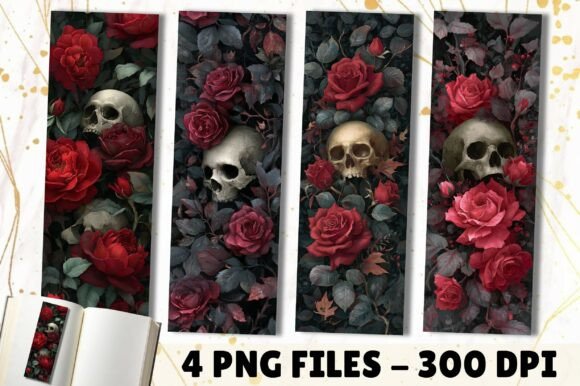 Red Rose Dark Moody Goth Skull Bookmark
