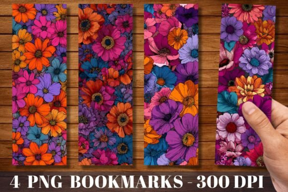 Retro Floral Patterns PNG Bookmark Set