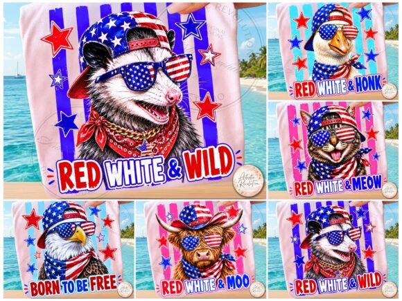 Striped 4th of July Patriotic PNG Bundle