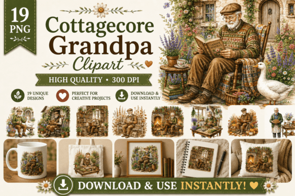 Watercolor Cottagecore Grandpa Clipart: Timeless Warmth for Modern Creative Projects