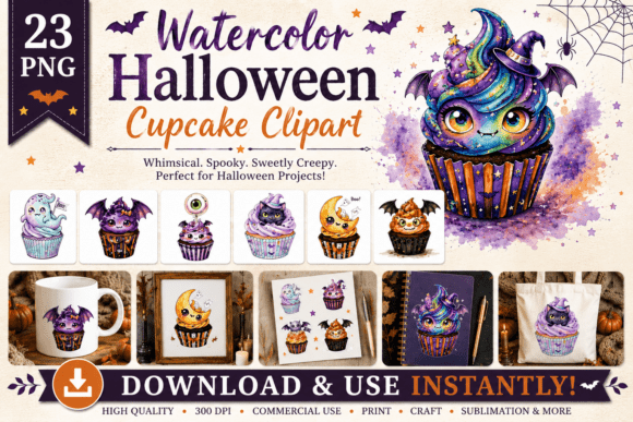 Watercolor Halloween Cupcake Clipart: A Practical Asset for Seasonal Design Work