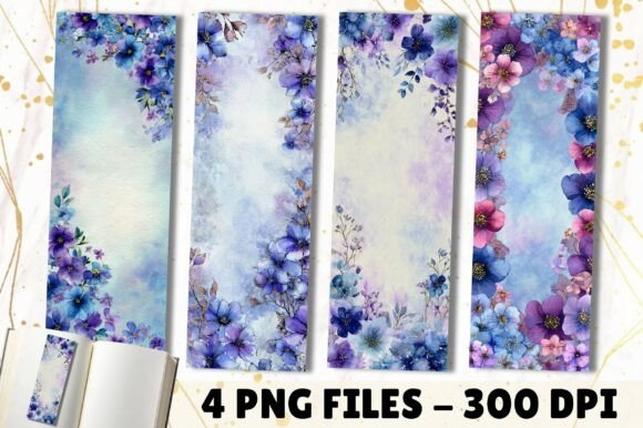 Watercolor Purple Blue Floral Bookmark