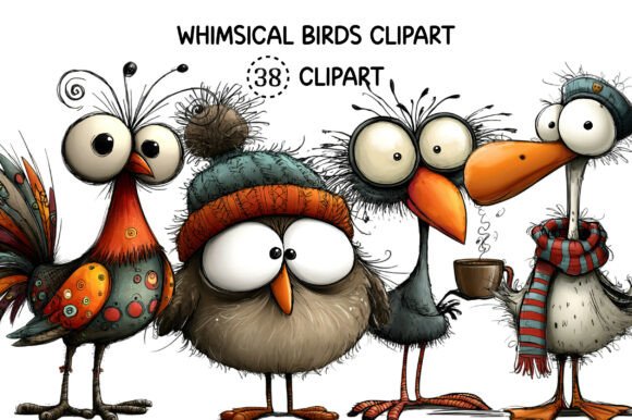 Whimsical Birds Clipart Bundle