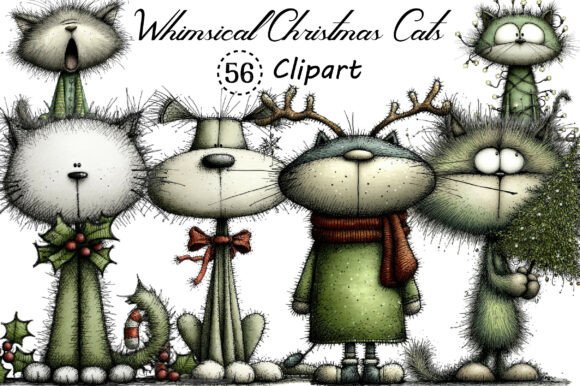 Whimsical Christmas Cats Clipart Bundle: Your All-in-One Creative Resource for Festive Designs