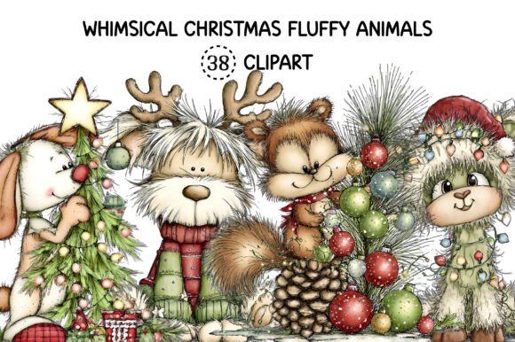 Whimsical Christmas Fluffy Animals