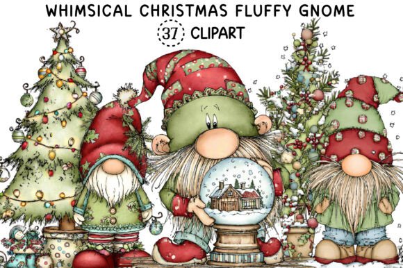 Whimsical Christmas Fluffy Gnome Clipart