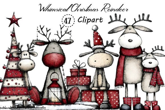 Whimsical Christmas Reindeer Clipart