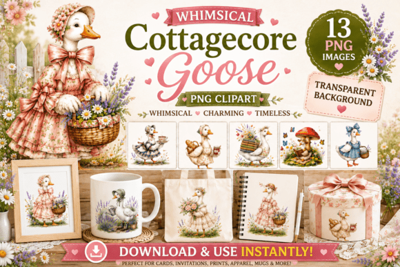 Whimsical Cottagecore Goose PNG