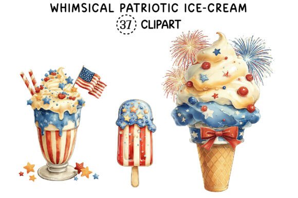 Whimsical Patriotic Ice-Cream Clipart: Fun, Flexible & Fully Commercial Digital Art for Creators